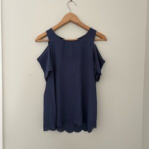 Elegant Navy Blue Cold Shoulder Blouse Sz Small